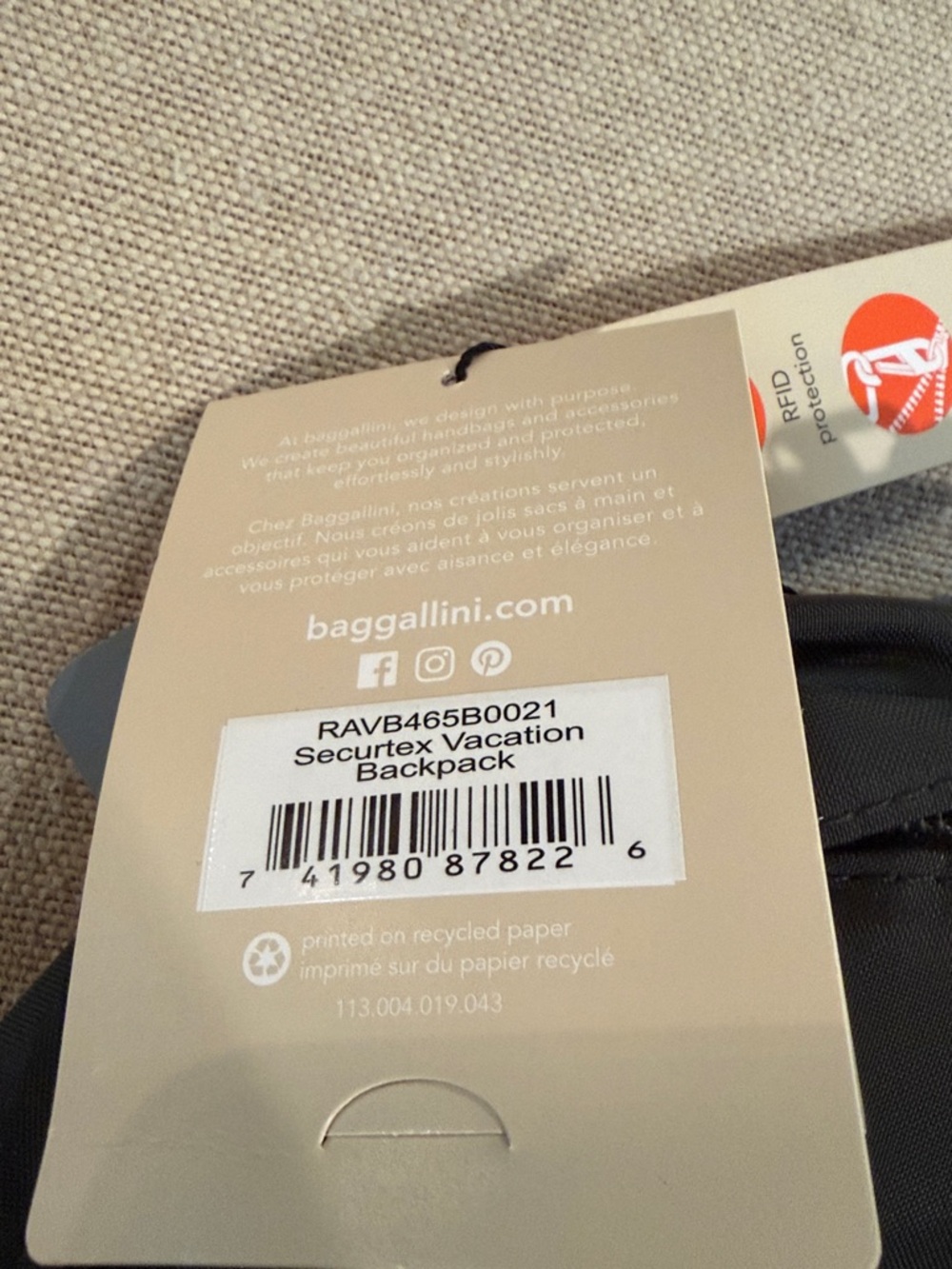 baggallini Charcoal Securtex Anti-Theft Vacation Backpack/NWT - Picture 14 of 16